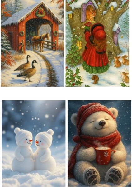 9 Adet Simli Kartpostal Seti Yılbaşı Yeniyıl Manzara Nostalji Sevimli Hayvanlar Model -5 fiyatları