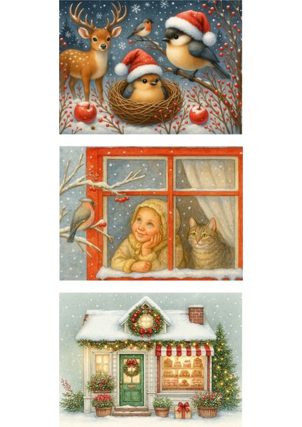 9 Adet Simli Kartpostal Seti Yılbaşı Yeniyıl Manzara Nostalji Yayla Evi Model -7 fiyatları