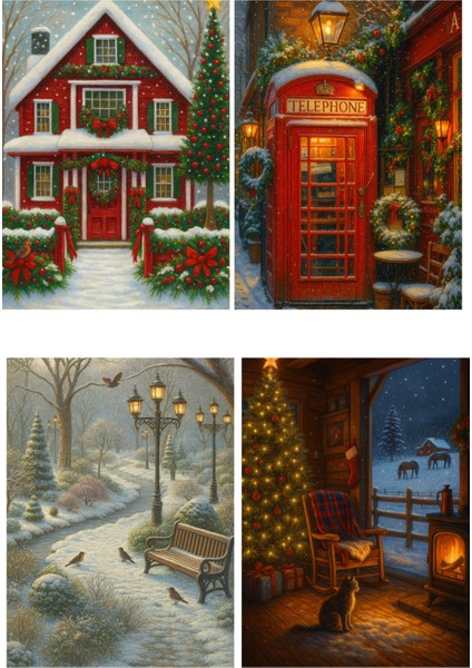 9 Adet Simli Kartpostal Seti Yılbaşı Yeniyıl Manzara Nostalji Telefon Kulübesi Model -4 fiyatları