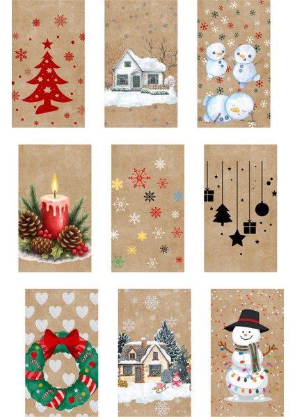 20 Farklı Kraft Paketleme Kartı Yılbaşı Temalı Delikli Etiket Rustik Noel Tasarımları (Sadece Kart) indirimleri