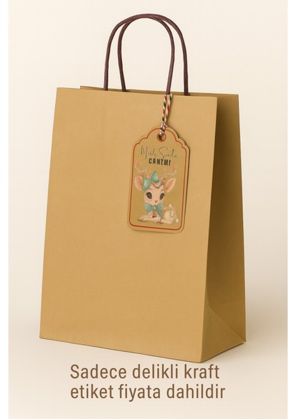 20 Adet Farklı Kraft Paketleme Kartı Yılbaşı Temalı Delikli Etiket Sevimli Dostlar (Sadece Etiket) fiyatları
