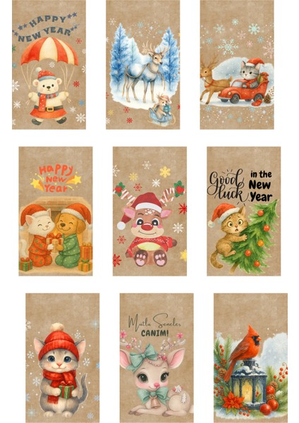 20 Adet Farklı Kraft Paketleme Kartı Yılbaşı Temalı Delikli Etiket Sevimli Dostlar (Sadece Etiket) indirimleri