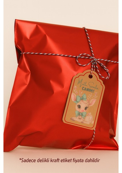 20 Adet Farklı Kraft Paketleme Kartı Yılbaşı Temalı Delikli Etiket Sevimli Dostlar (Sadece Etiket)