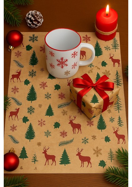 40 Adet 25X35 Yılbaşı Desenli Renkli Hediye Kağıdı Paketleme Kağıdı