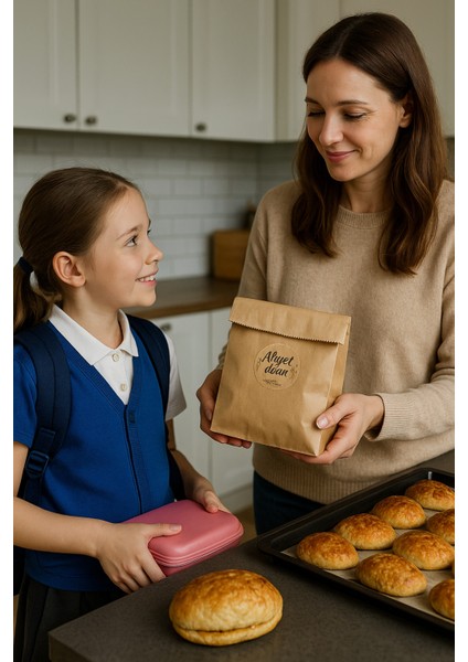 Ikili Set (Kese Kağıdı + Afiye Olsun Etiketi) 20 Adet Beslenme Poğaça Tost Sandviç Kağıdı (Etiketli)