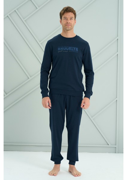 Erkek Interlok Penye Uzun Kol Pijama Takımı 2221 Lacivert modelleri