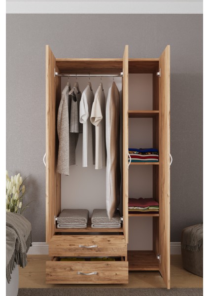 Mavera 3 Kapaklı 2 Çekmeceli Gardrop, Atlantik Çam, 90 cm fiyatları