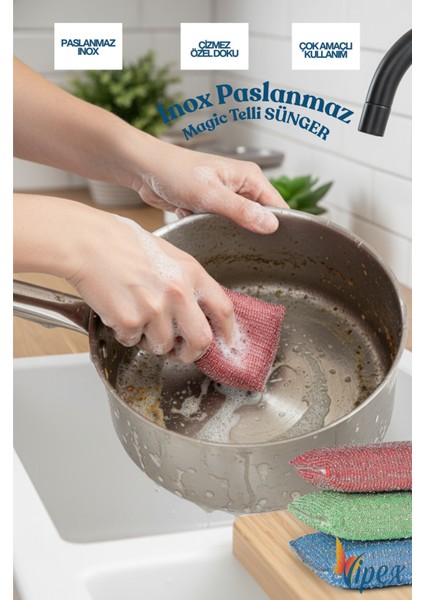 Ultra Dayanıklı Sihirli Inox Paslanmaz Telli Bulaşık Süngeri 2 Adet