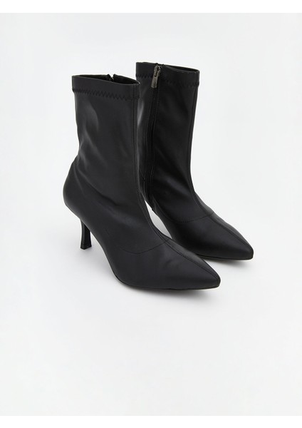 Yeni Sezon Deri Görünümlü Kadın Topuklu Bot