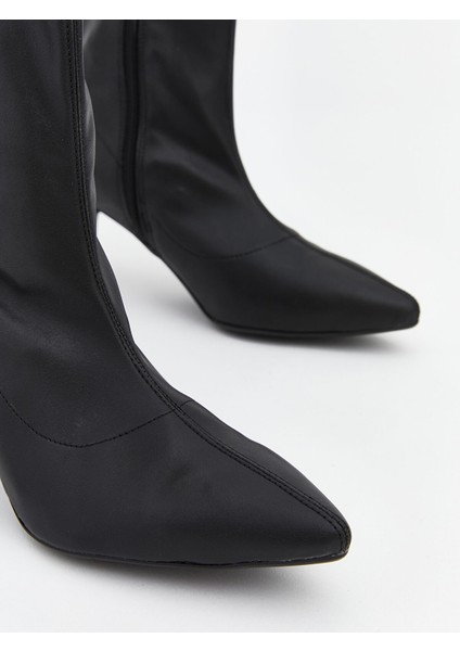 Yeni Sezon Deri Görünümlü Kadın Topuklu Bot modelleri
