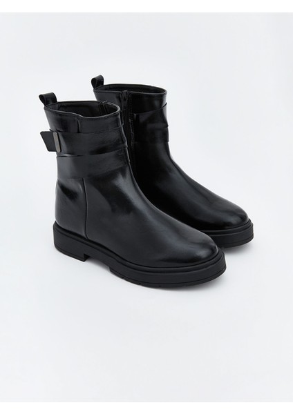 Yeni Sezon Fermuarlı Deri Görünümlü Kadın Bot