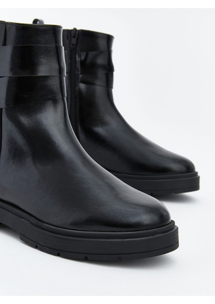 Yeni Sezon Fermuarlı Deri Görünümlü Kadın Bot modelleri