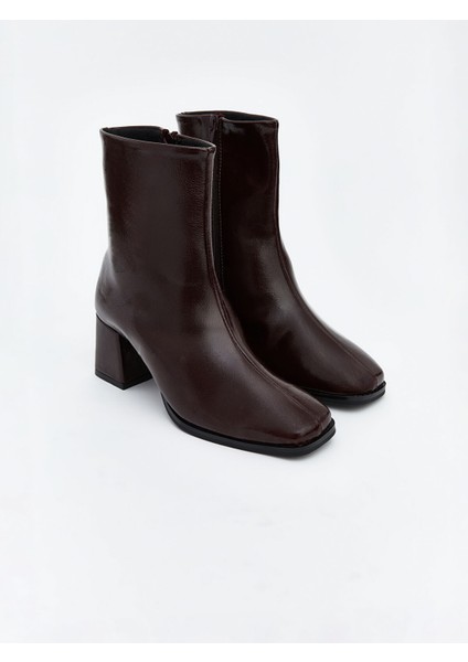 Yeni Sezon Deri Görünümlü Kadın Topuklu Bot