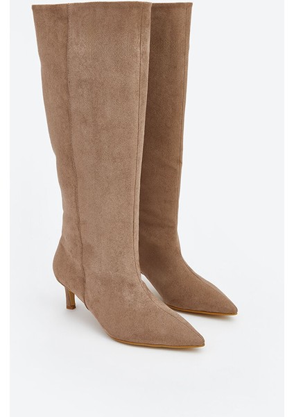Yeni Sezon Süet Görünümlü Topuklu Kadın Bot