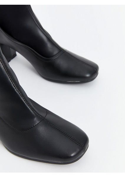 Yeni Sezon Deri Görünümlü Kadın Topuklu Bot modelleri