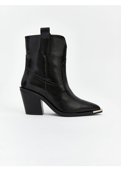 Yeni Sezon Deri Görünümlü Kadın Topuklu Bot fiyatları