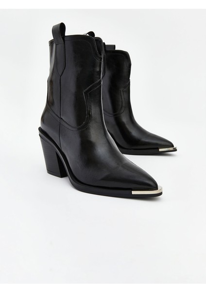 Yeni Sezon Deri Görünümlü Kadın Topuklu Bot modelleri