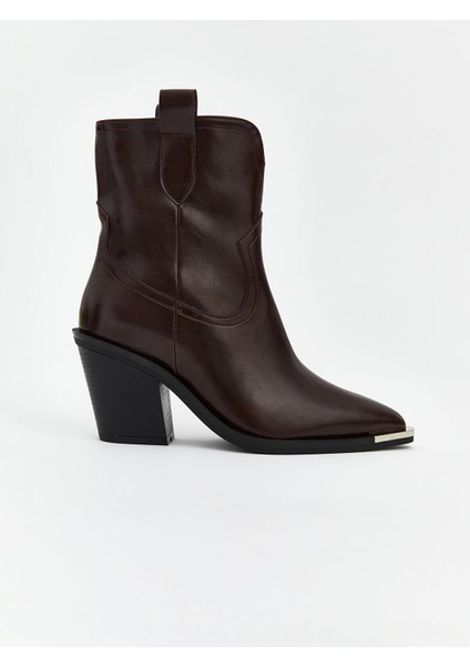 Yeni Sezon Deri Görünümlü Kadın Topuklu Bot fiyatları