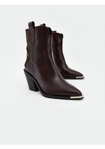 Yeni Sezon Deri Görünümlü Kadın Topuklu Bot modelleri