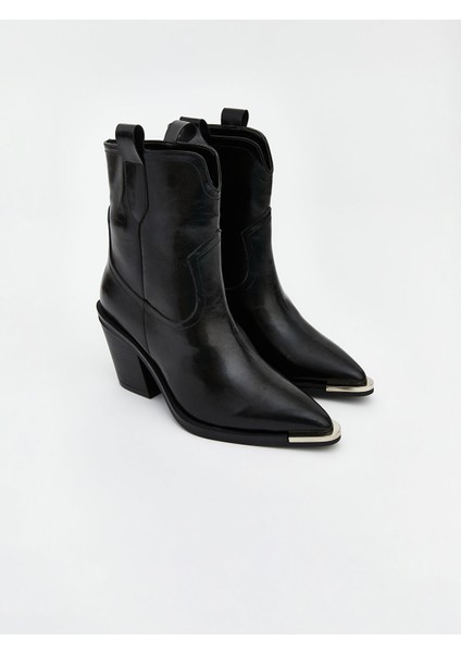 Yeni Sezon Deri Görünümlü Kadın Topuklu Bot