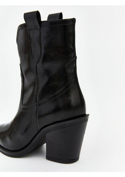 Yeni Sezon Deri Görünümlü Kadın Topuklu Bot indirimleri