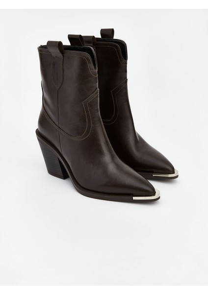 Yeni Sezon Deri Görünümlü Kadın Topuklu Bot