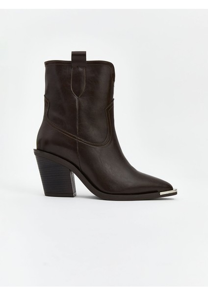 Yeni Sezon Deri Görünümlü Kadın Topuklu Bot fiyatları