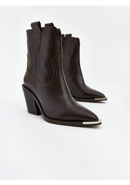 Yeni Sezon Deri Görünümlü Kadın Topuklu Bot modelleri