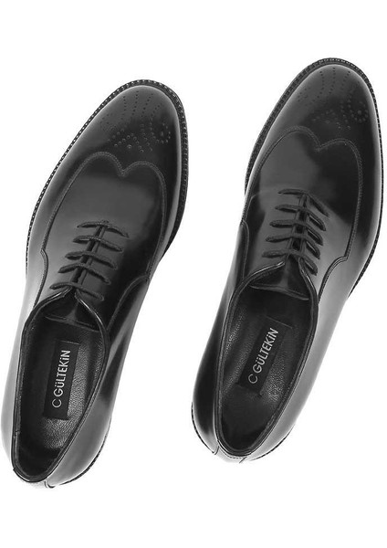Erkek Siyah Bağcıklı Açma Deri Klasik Ayakkabı