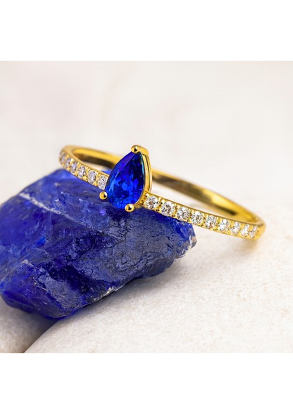 14 Ayar Altın Damla Kesim Safir Yüzük fiyatları