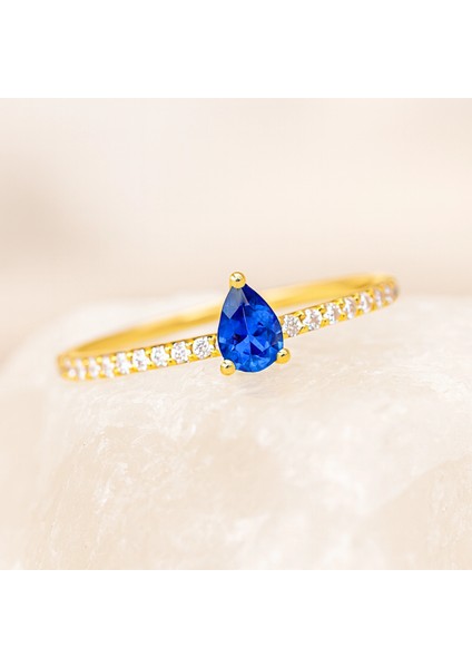 14 Ayar Altın Damla Kesim Safir Yüzük indirimleri
