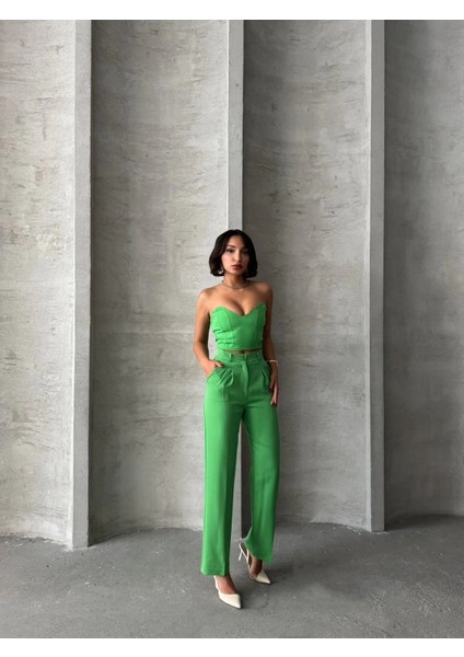 Yzlal Palazzo Pantolonlu Alt Üst Takım Yeşil (Beden: S) fiyatları