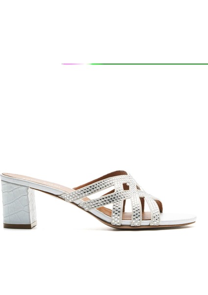 Monapa Beyaz Hakiki Deri Kadın Topuklu Terlik