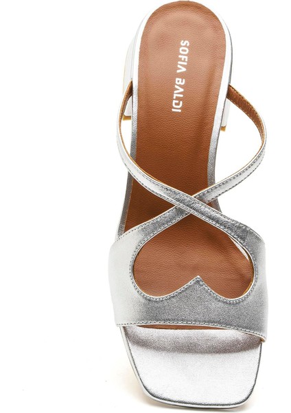 Yelev Gümüş Hakiki Deri Kadın Topuklu Terlik fırsatları