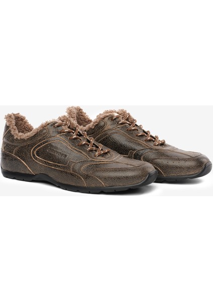 Erkek Siyah Ekru Hakiki Deri Spor Ayakkabı 5K1SA18533