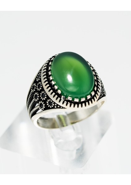Yeşil Akik Taşlı 925 Ayar Gümüş Erkek Yüzük – Şık Çiçek Tasarım fiyatları
