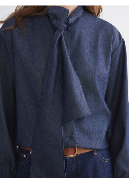 Yeni Sezon Bağlamalı Yaka Kadın Jean Gömlek modelleri