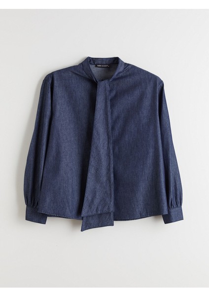 Yeni Sezon Bağlamalı Yaka Kadın Jean Gömlek indirimleri