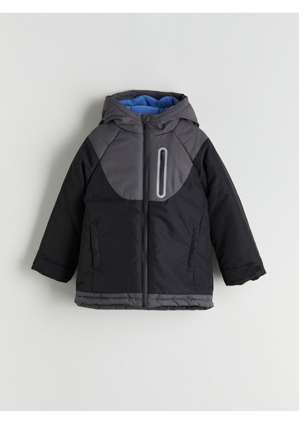 Yeni Sezon Kapüşonlu Renk Bloklu Erkek Çocuk Kayak Montu