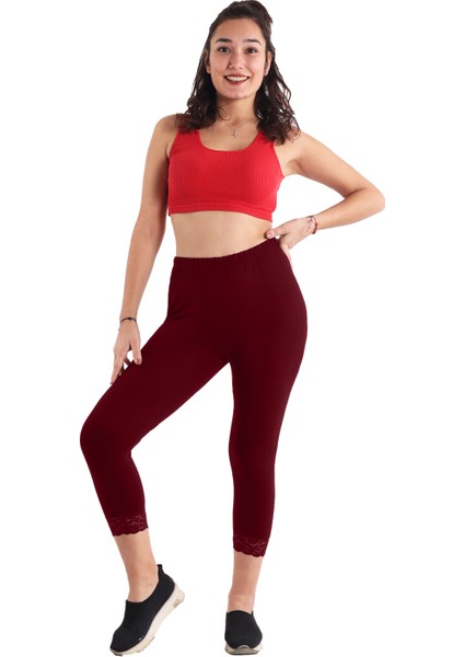 Kadın Dantelli Bordo Renk Kapri (Büyük Beden Seçeneğiyle)