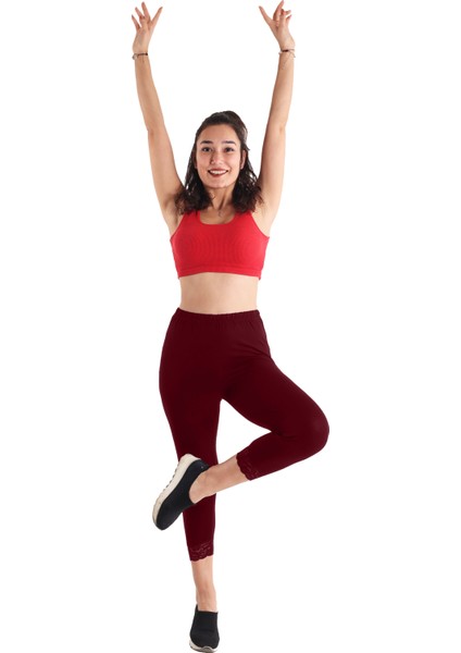 Kadın Dantelli Bordo Renk Kapri (Büyük Beden Seçeneğiyle) fiyatları