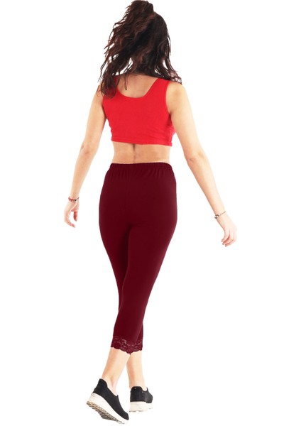 Kadın Dantelli Bordo Renk Kapri (Büyük Beden Seçeneğiyle) fırsatları