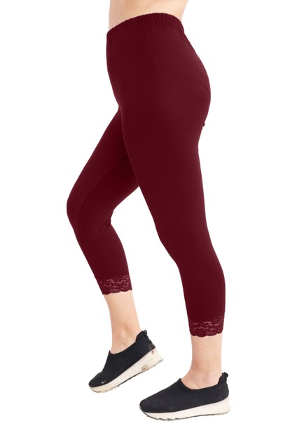 Kadın Dantelli Bordo Renk Kapri (Büyük Beden Seçeneğiyle) indirimleri