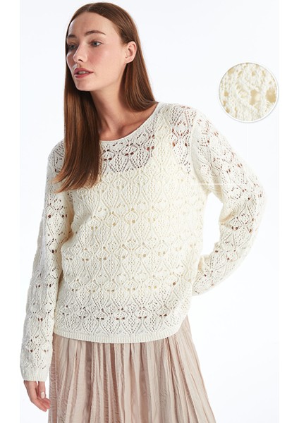 Yeni Sezon Bisiklet Yaka Ajurlu Uzun Kollu Kadın Triko Kazak