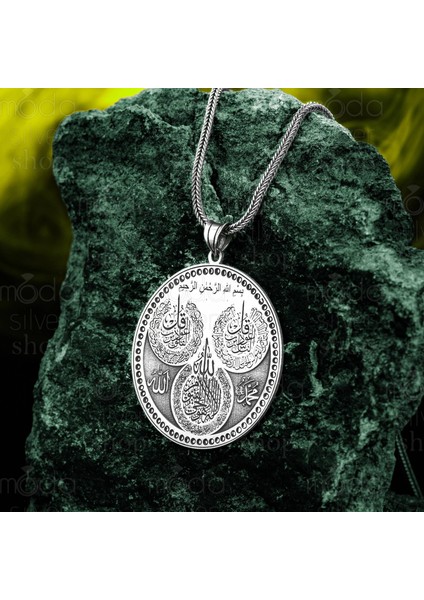 925 Ayar Gümüş Felak, Nas, Ayet-El Kürsi Yazılı Erkek Kolye