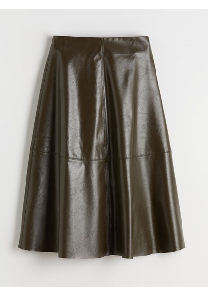 Yeni Sezon Beli Fermuarlı A Kesim Deri Görünümlü Etek indirimleri