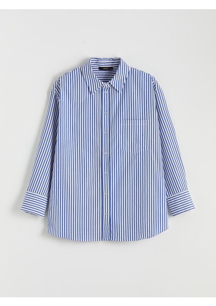Yeni Sezon Çizgili Oversize Poplin Kadın Gömlek