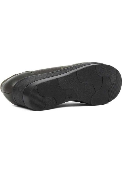 Kadın Haki Bağcıklı Fermuarlı Dolgu Topuklu Deri Ayakkabı indirimleri