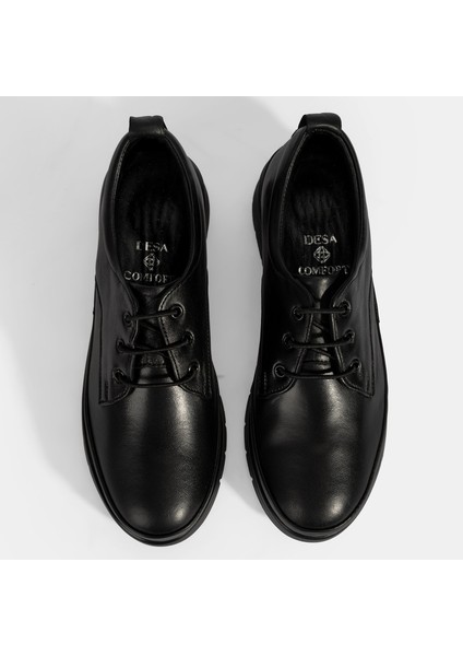 Kadın Siyah Bağcıklı Desacomfort Deri Ayakkabı