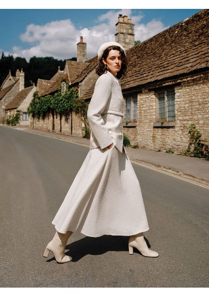 Yeni Sezon Beli Fermuarlı Dokulu Kloş Etek